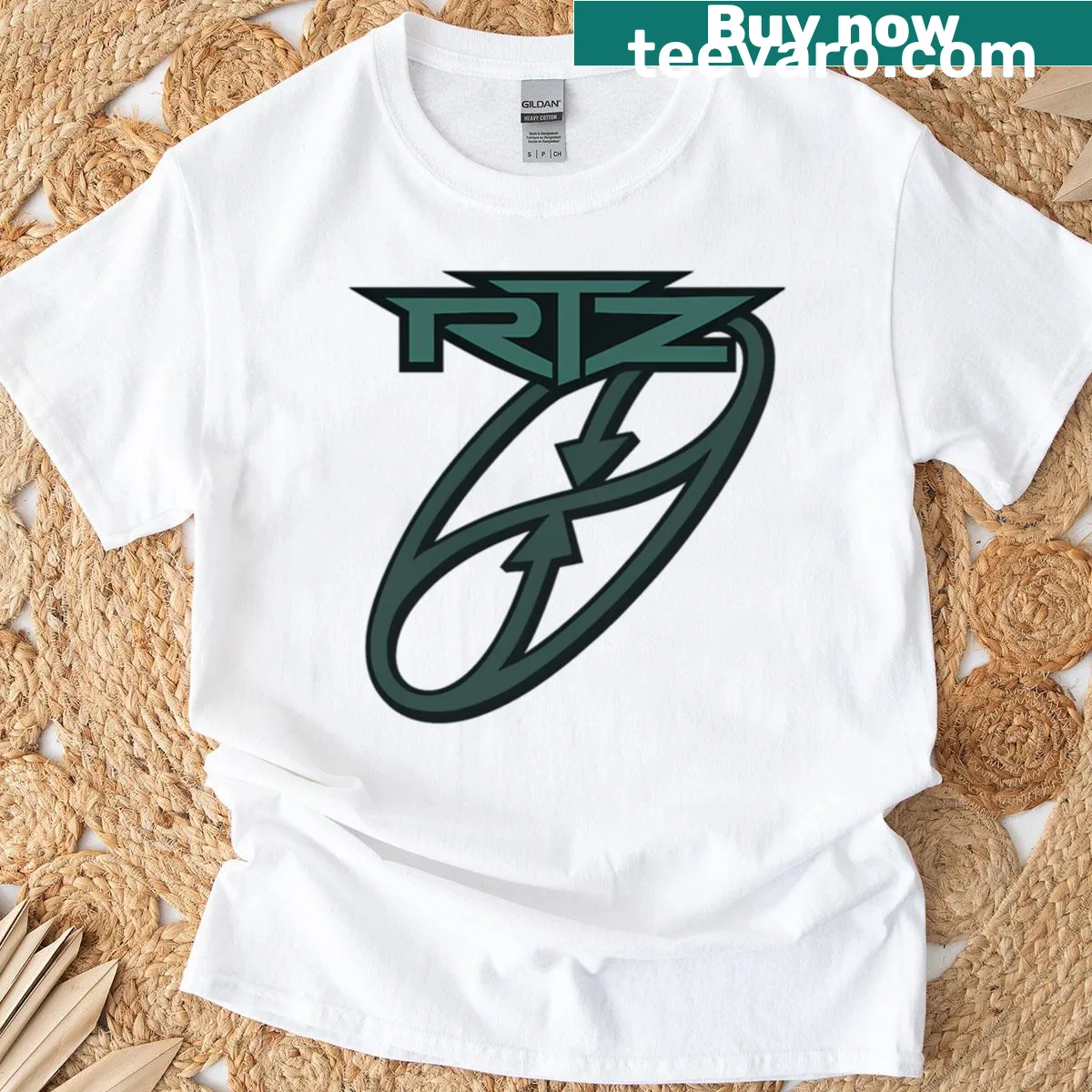 RTZ band logo T-shirt featuring bold typography — on a men's t-shirt