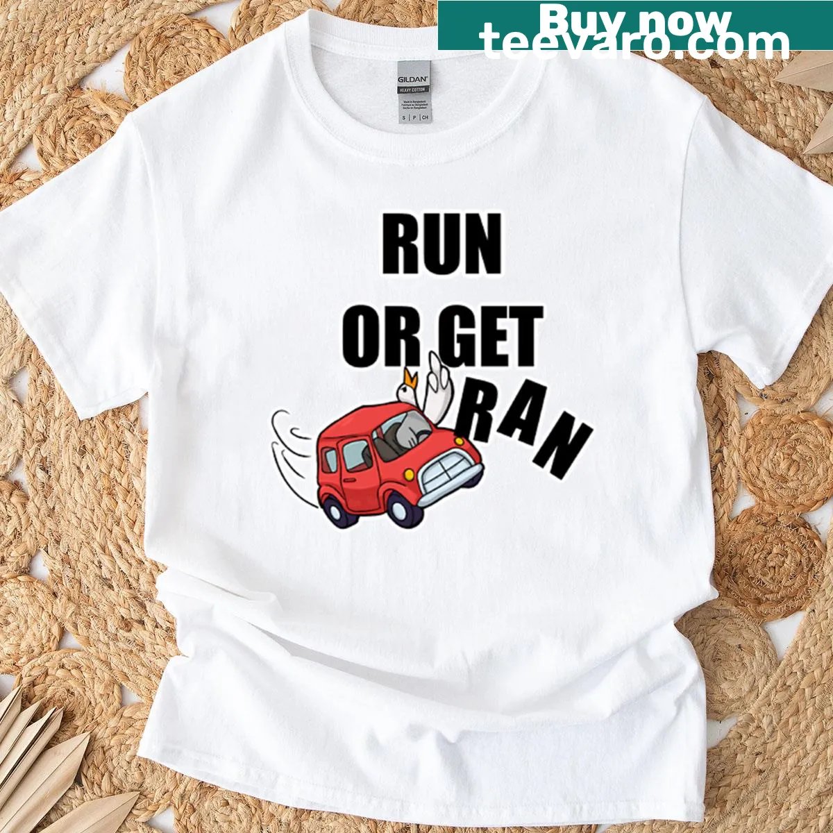 Silly goose graphic with humorous text on a T-shirt — on a men's t-shirt
