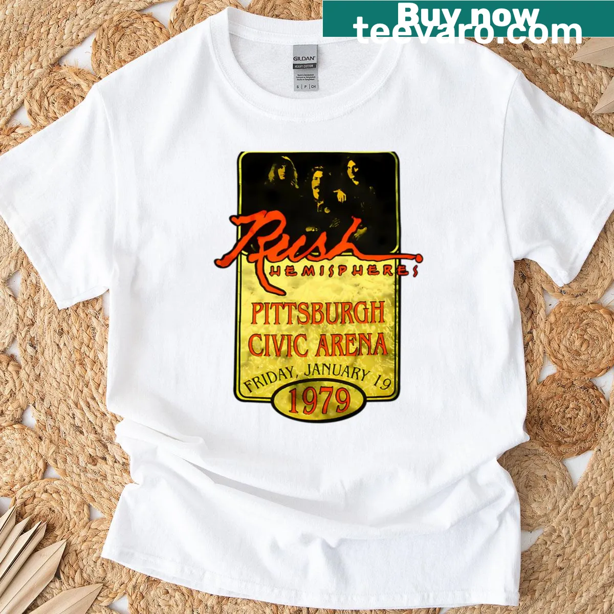 Vintage-style Rush Band Hemispheres graphic on a T-shirt. — on a men's t-shirt