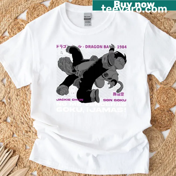 Bold text reading 'Saiyan Never Defeated' on a T-shirt.