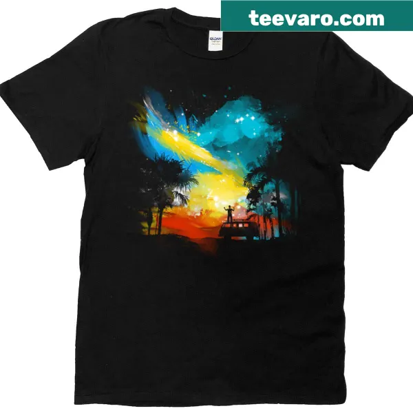 Illustrative T-shirt featuring a graphic celebrating the sun