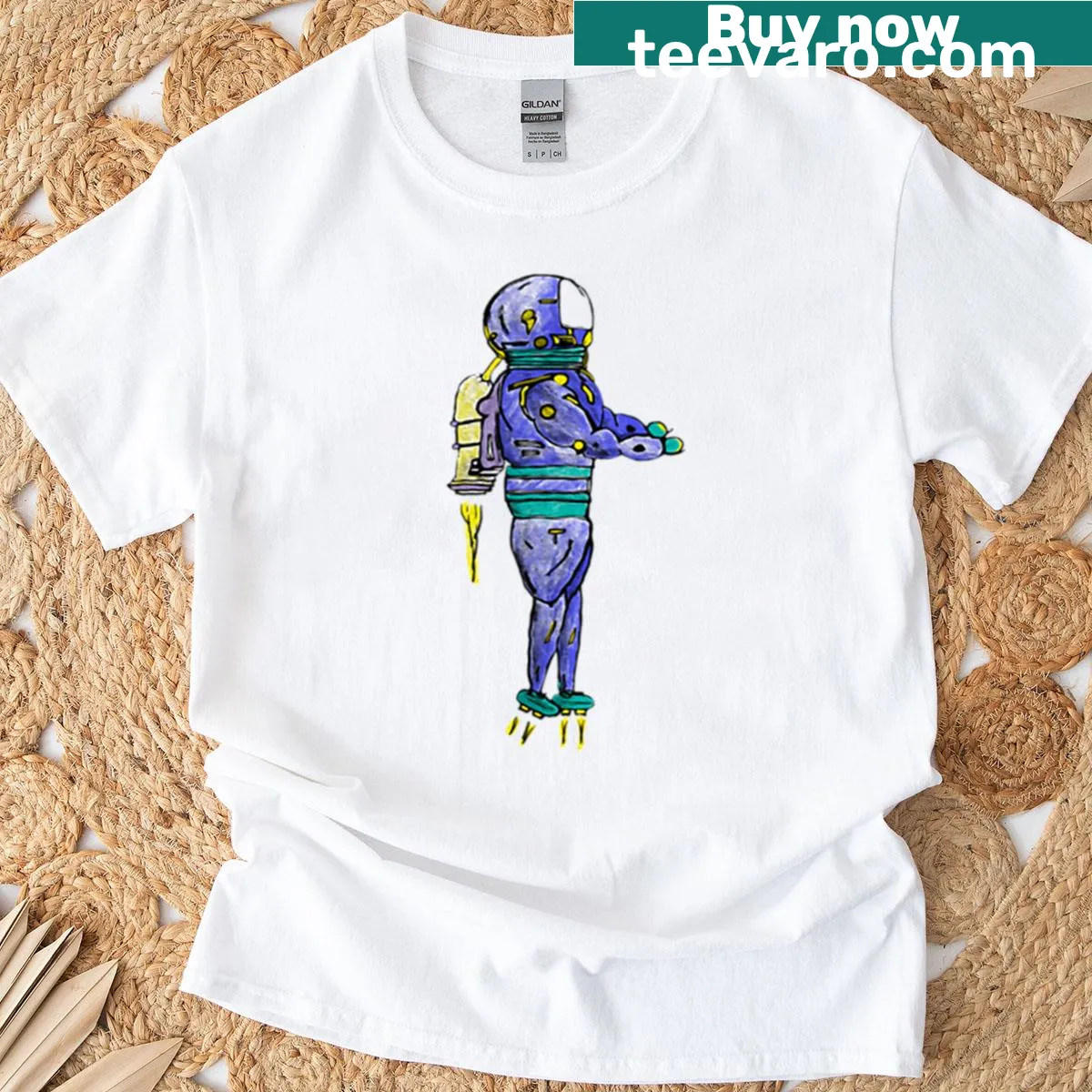 Bold graphic T-shirt featuring Saturn and its worlds — on a men's t-shirt