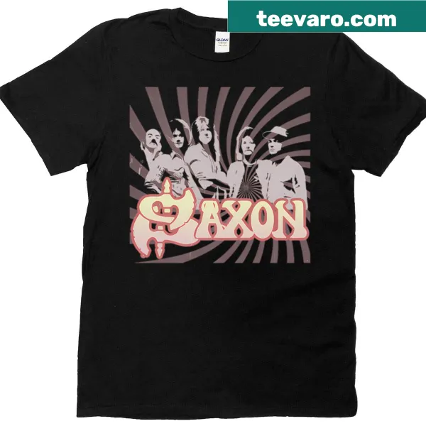 Vintage-style t-shirt featuring a portrait of the Saxon band