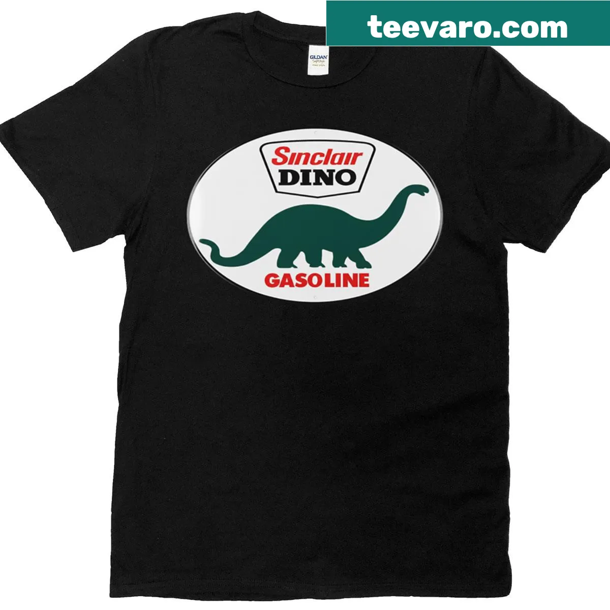 Vintage Sinclair Dino Gasoline t-shirt featuring a classic dinosaur graphic — on a men's t-shirt