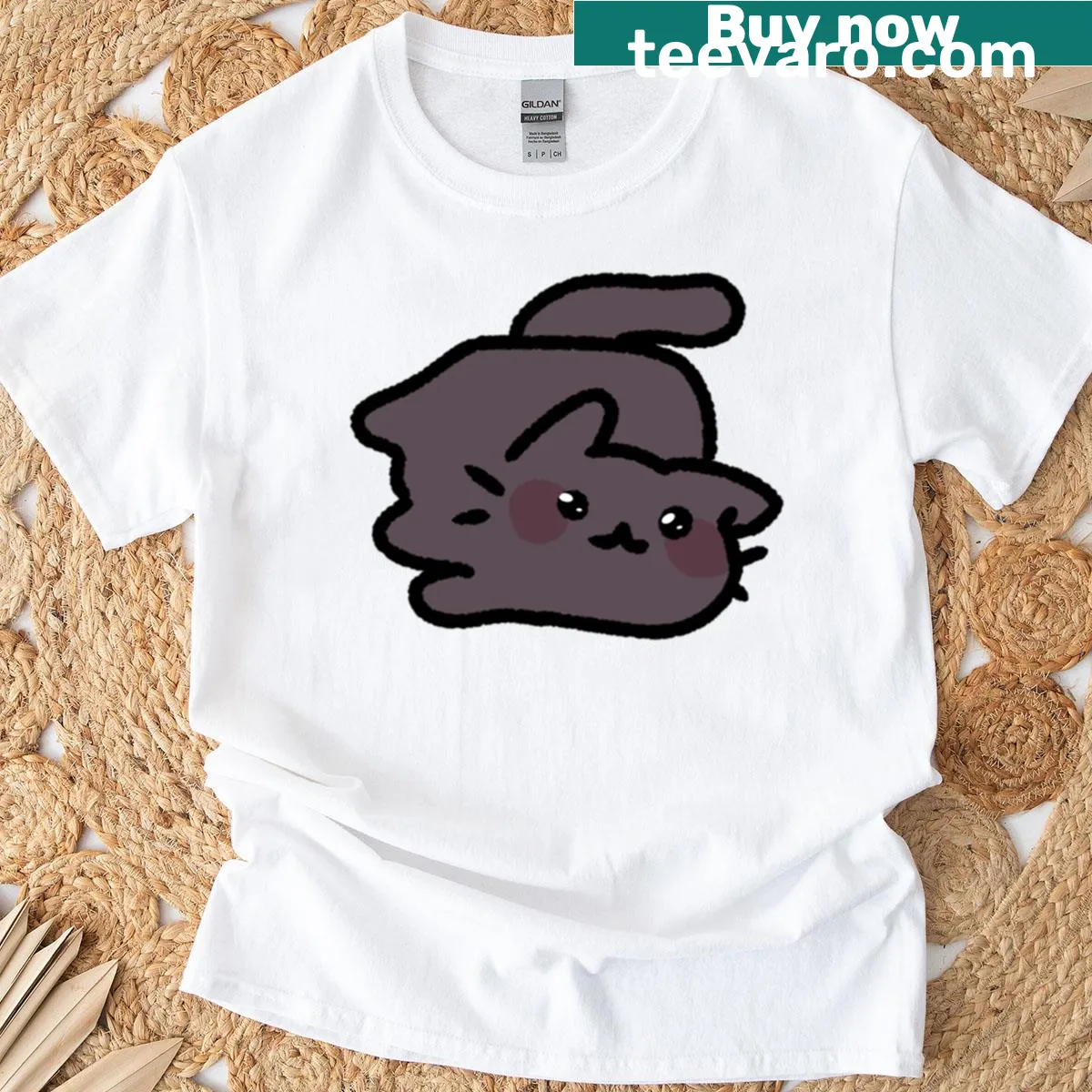 Cute illustration of a sleepy brown cat on a T-shirt. — on a men's t-shirt