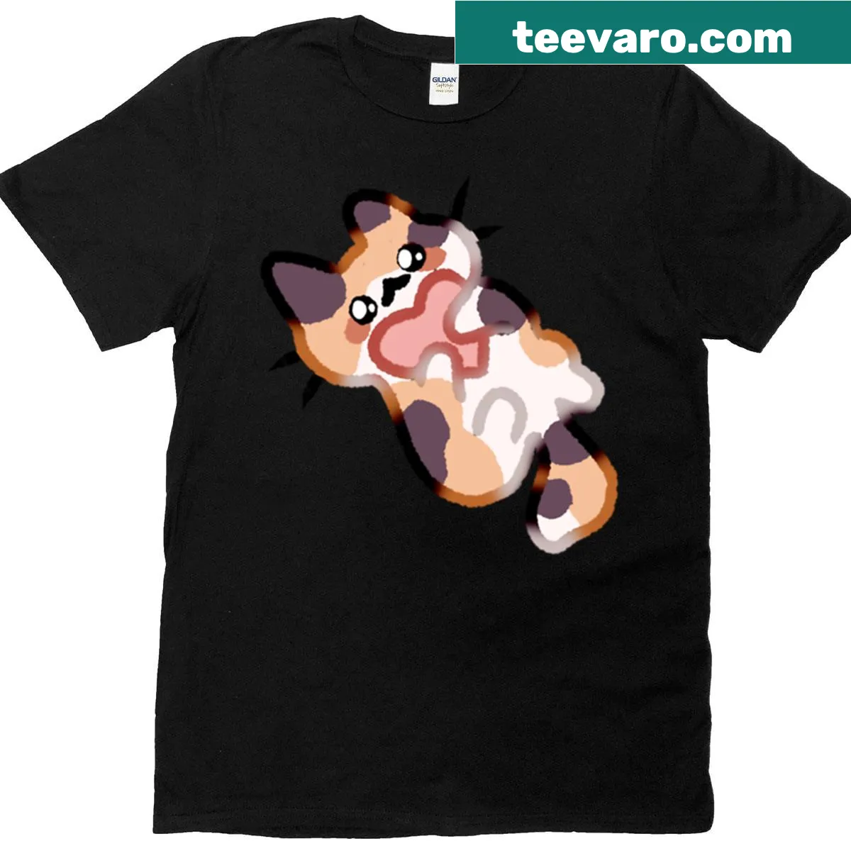 Realistic illustration of a sleepy calico cat on a t-shirt — on a men's t-shirt