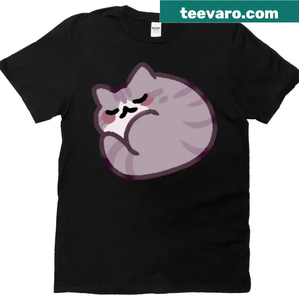 Illustration of a sleepy grey striped cat on a t-shirt