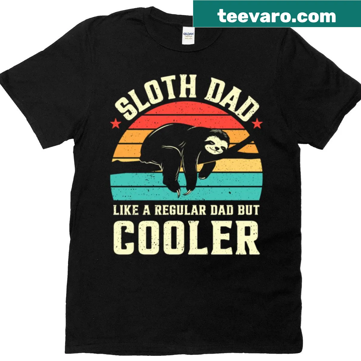 Retro-style t-shirt featuring a sloth and playful dad quote — on a men's t-shirt
