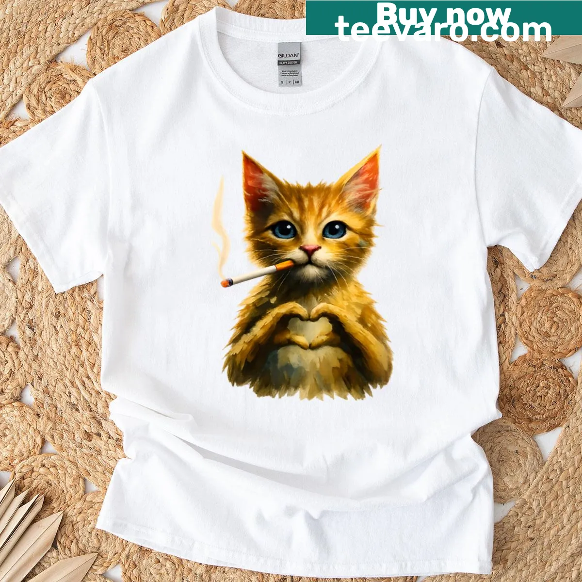 Funny graphic of a cat with a love sign on a T-shirt. — on a men's t-shirt