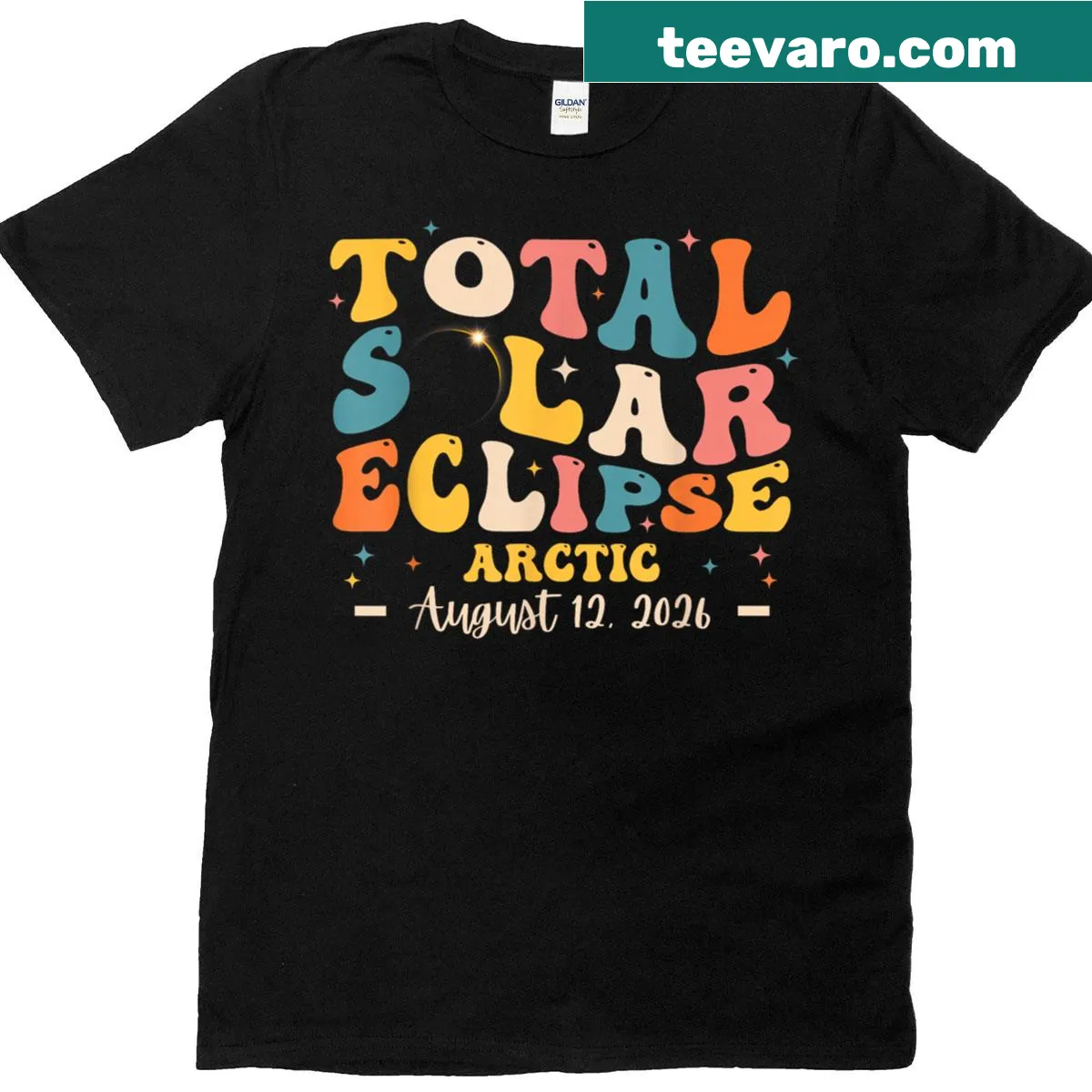 T-shirt commemorating the 2026 solar eclipse with a graphic design — on a men's t-shirt