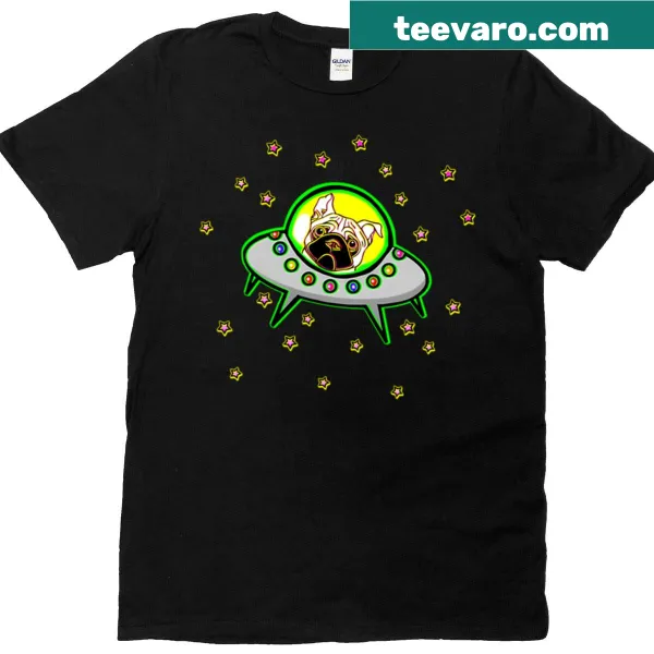 Cartoon pug in a space suit on a playful t-shirt