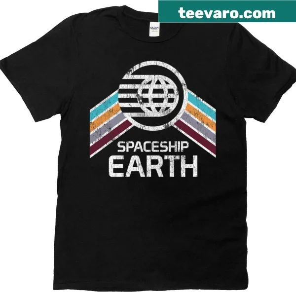 Spaceship Earth logo in vintage distressed style on t-shirt