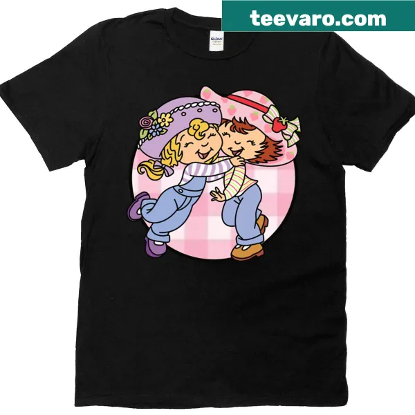 Cartoon T-shirt featuring a whimsical design of strawberries and pudding