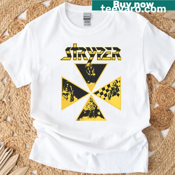 Illustrative Stryper band T-shirt with rock-themed graphics