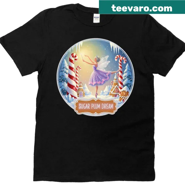 Whimsical T-shirt with a fairy dancing in a snowy landscape