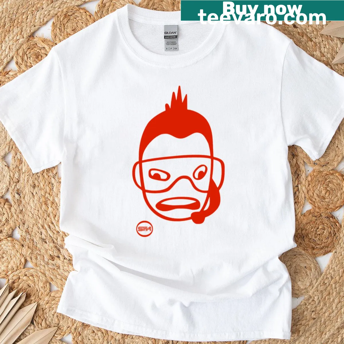Vintage Britpop t-shirt with ice hockey and whimsical graphic — on a men's t-shirt