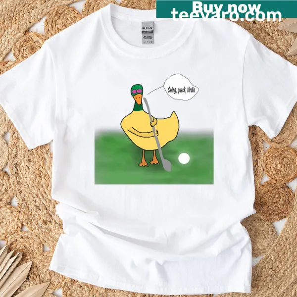 Funny golf duck wearing pink sunglasses on a T-shirt