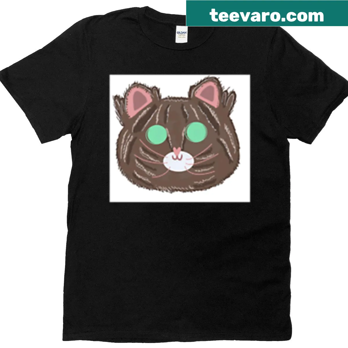 Illustrated T-shirt featuring an adorable tabby cat design — on a men's t-shirt