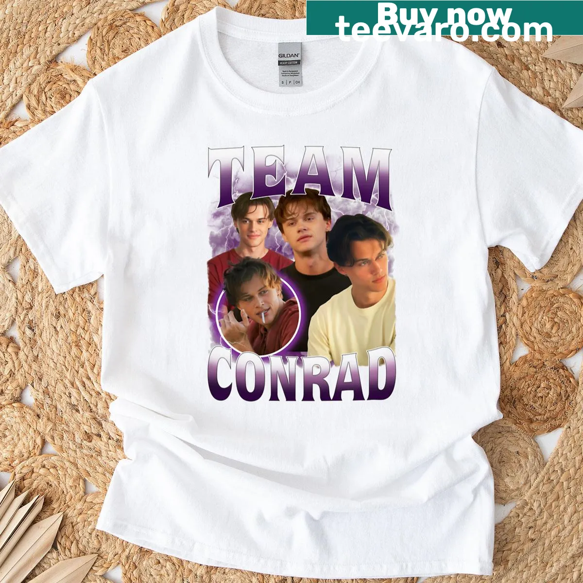 Retro design featuring Team Conrad on vintage T-shirt — on a men's t-shirt