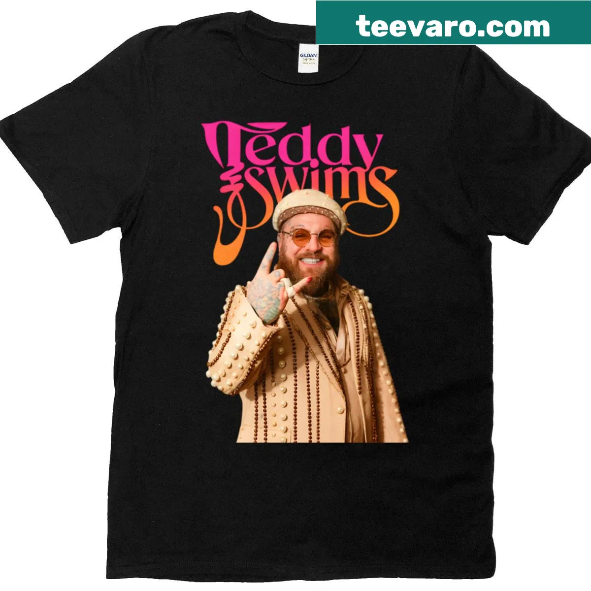 Artistic T-shirt featuring a soulful portrait of Teddy Swims. — on a men's t-shirt