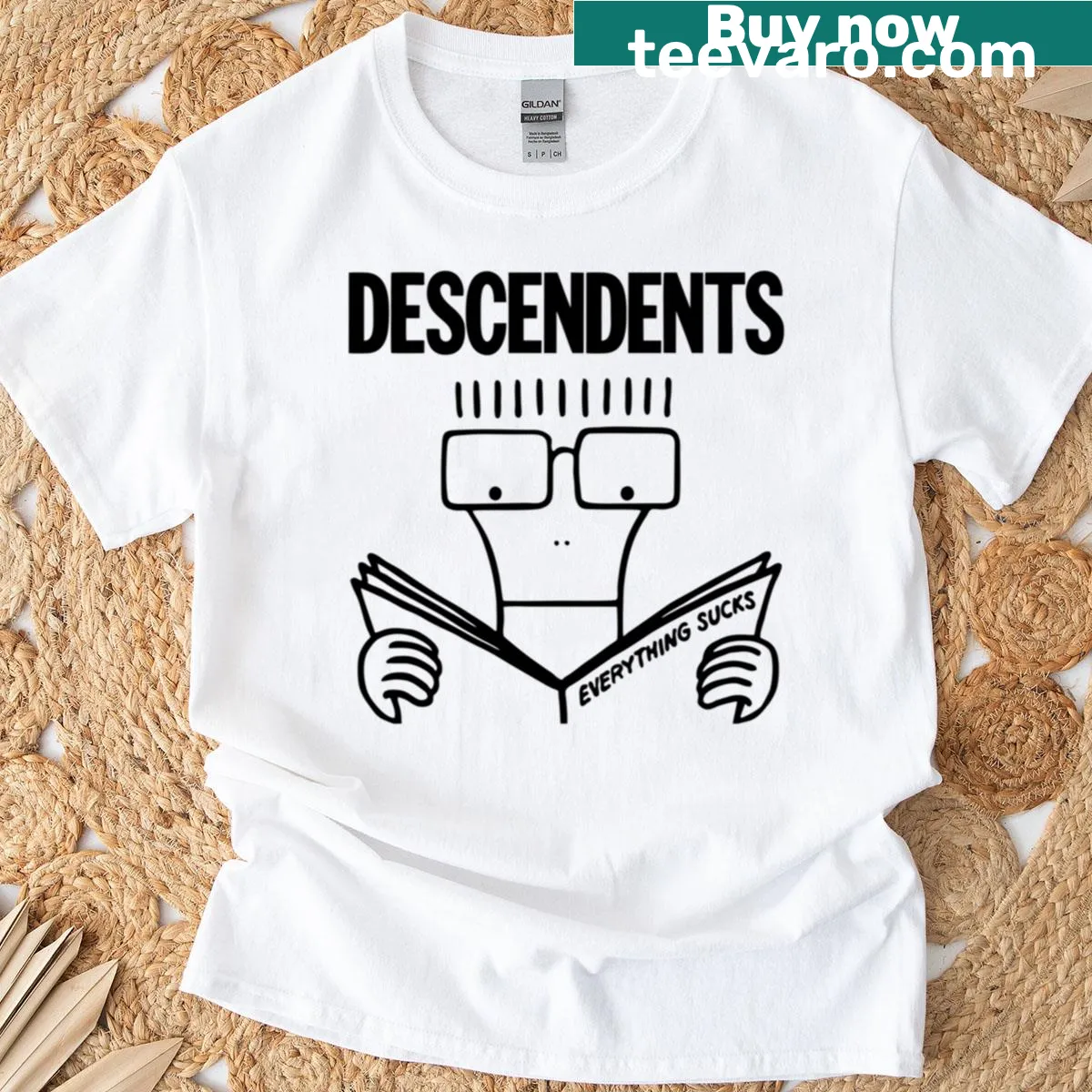 Punk rock themed T-shirt featuring bold typography honoring a band — on a men's t-shirt