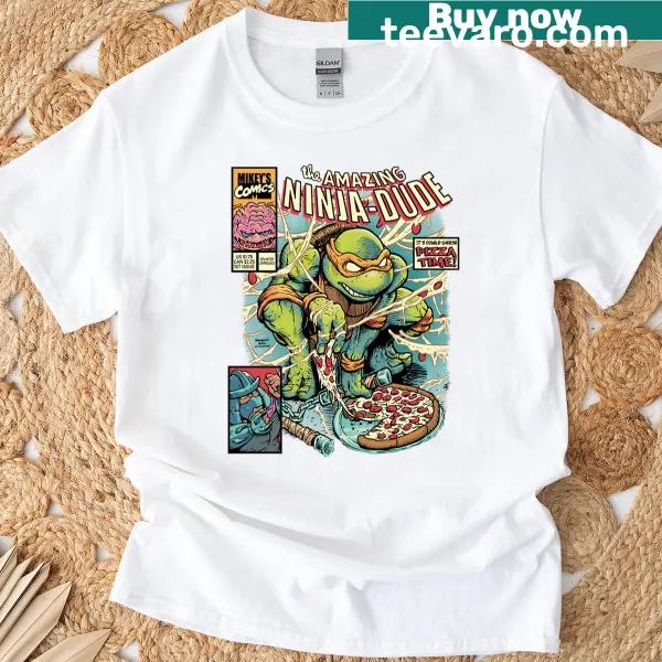 Illustrated t-shirt featuring a ninja character in action