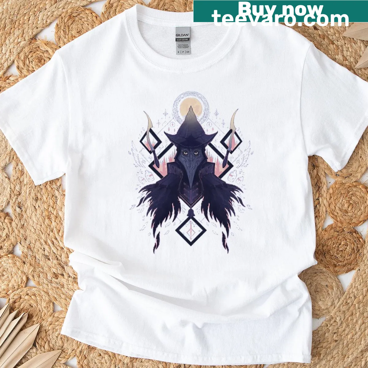 Intricate design of The Crow on T-shirt — on a men's t-shirt
