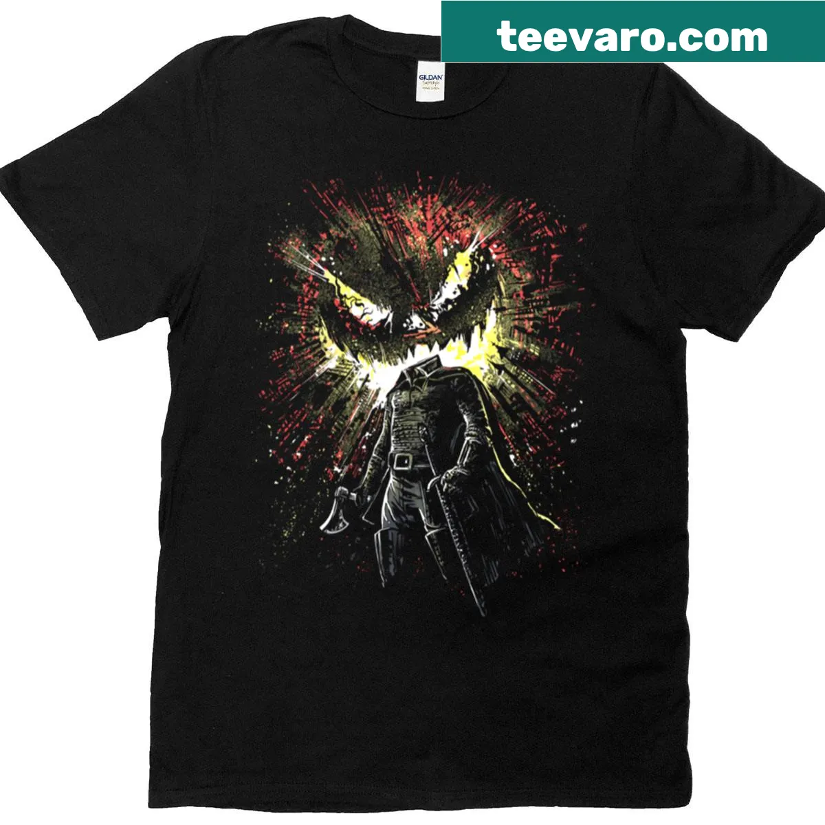 Illustration of a headless knight on a T-shirt — on a men's t-shirt
