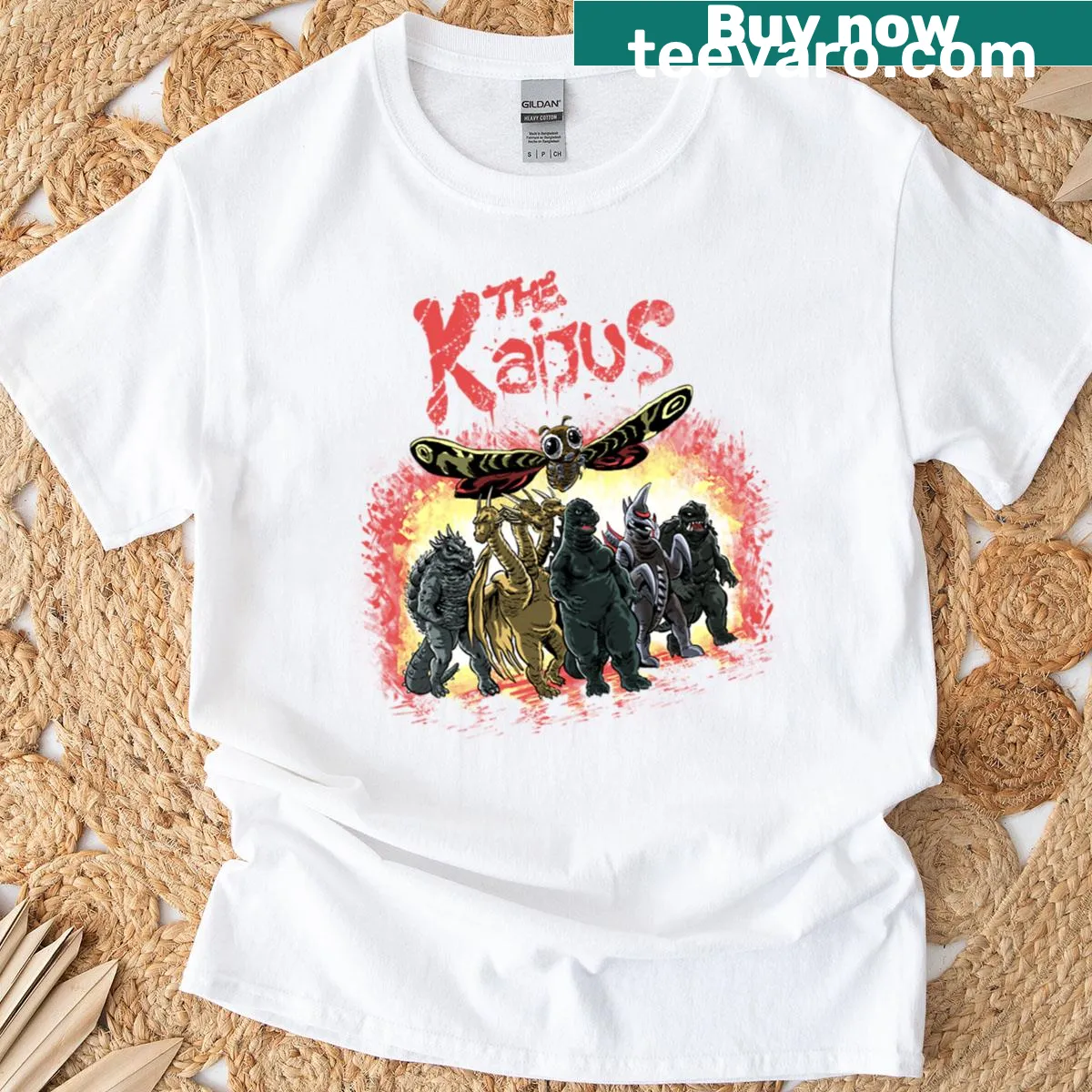 T-shirt featuring bold graphic of iconic Kaijus — on a men's t-shirt