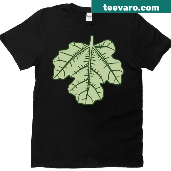 Illustrated green leaf design on a nature-themed T-shirt
