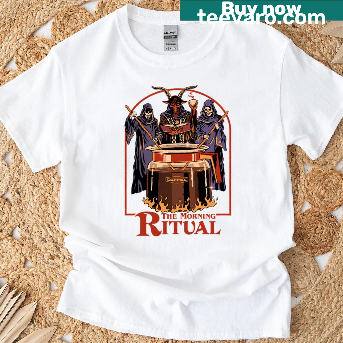 Oversized t-shirt celebrating the concept of a morning ritual — on a men's t-shirt