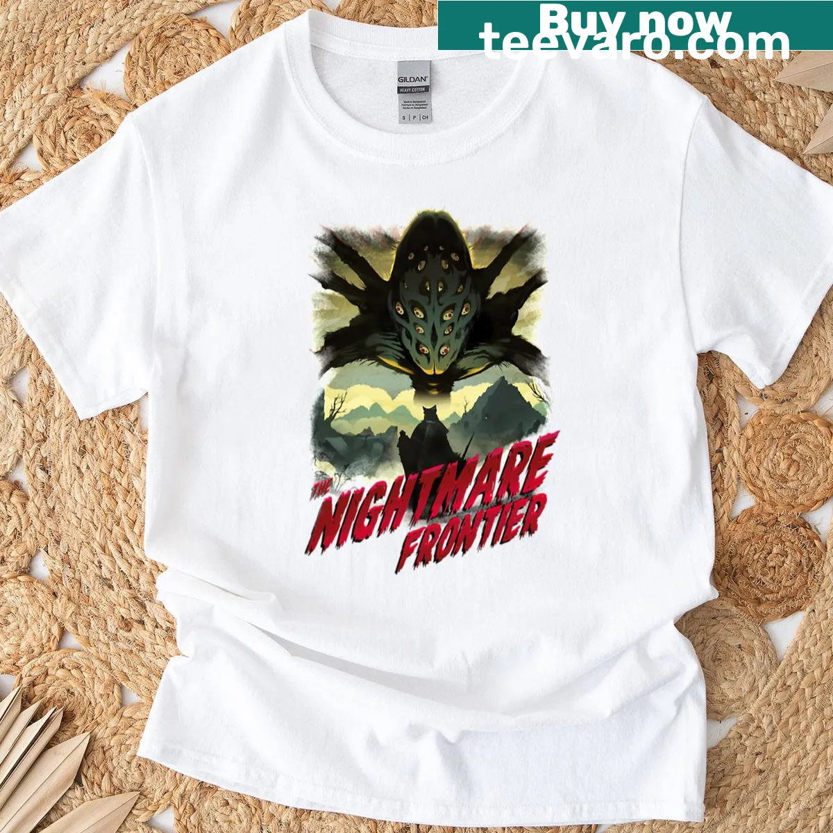 Chilling graphic T-shirt inspired by the Nightmare Frontier theme — on a men's t-shirt