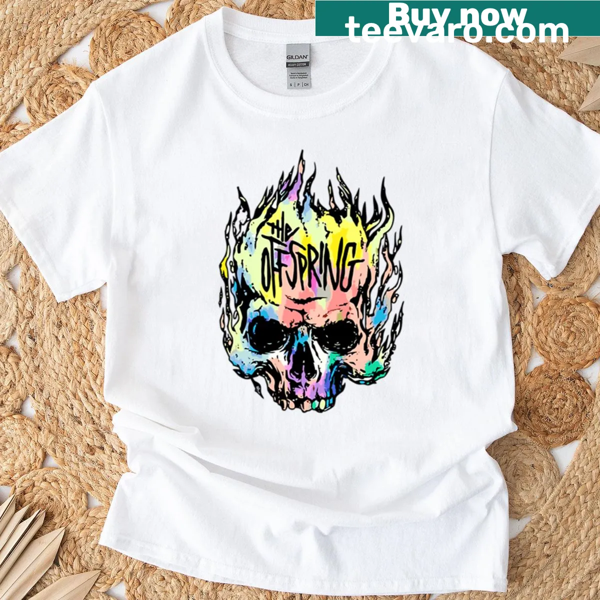T-shirt featuring The Offspring typographic design — on a men's t-shirt