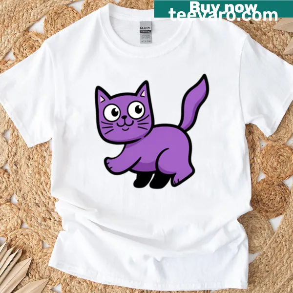 Adorable cartoon purple cat design on The Purr-ple Cat T-shirt