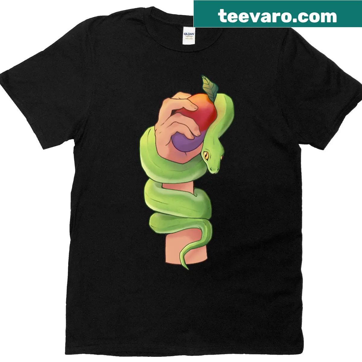 Illustrated T-shirt featuring a fantasy theme of deception — on a men's t-shirt