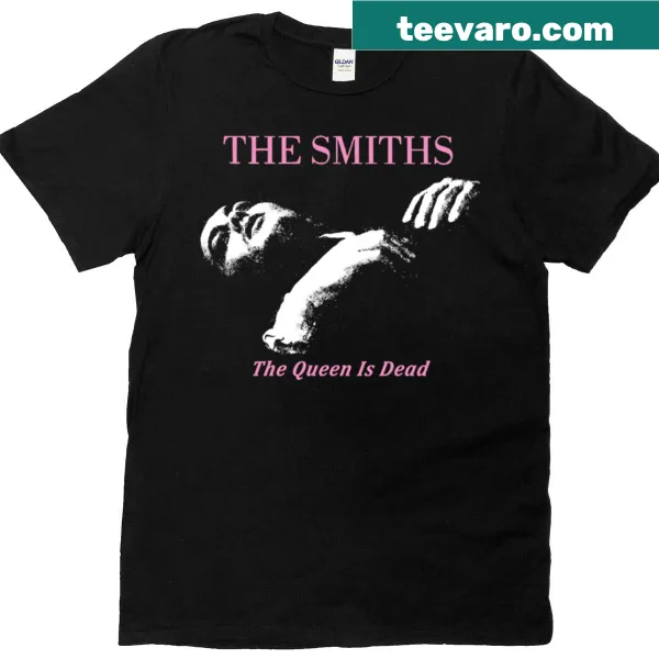 Typography tee featuring The Smiths' iconic phrase 'The Queen Is Dead'