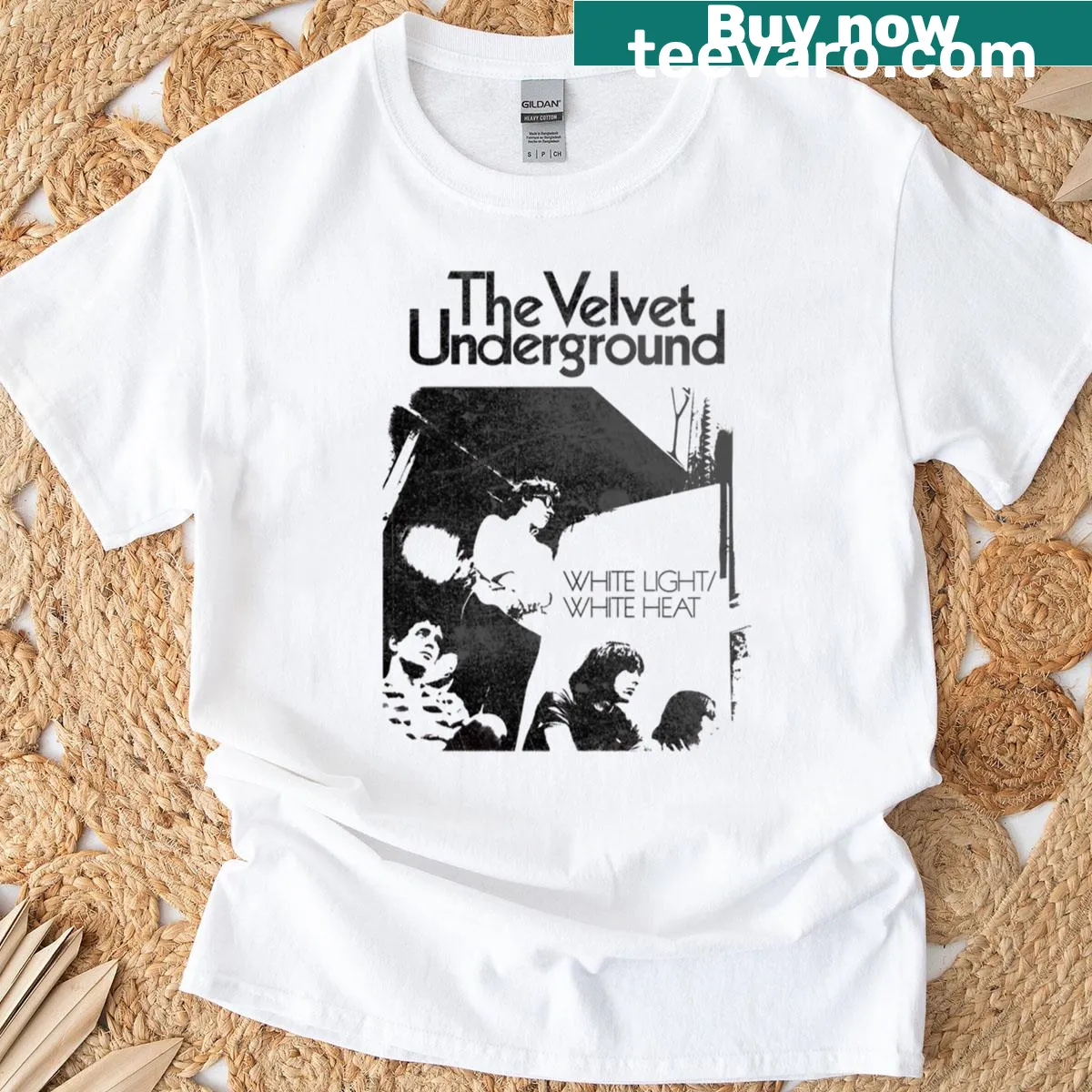 T-shirt featuring typographic design of The Velvet Underground — on a men's t-shirt