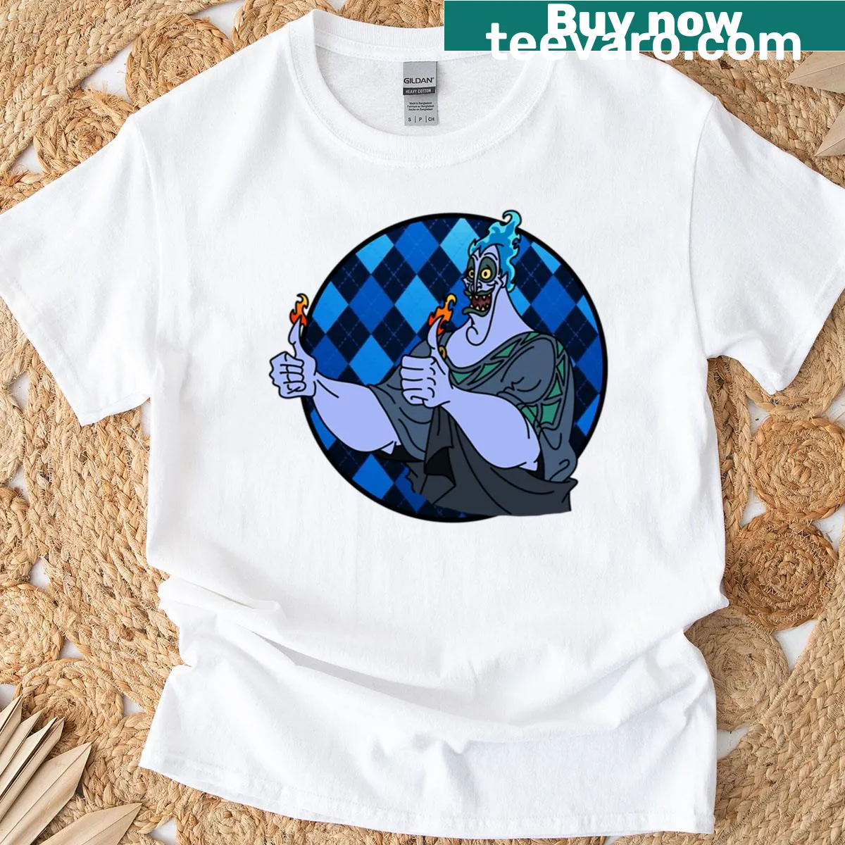 Playful Hades illustration with a thumbs up on T-shirt — on a men's t-shirt