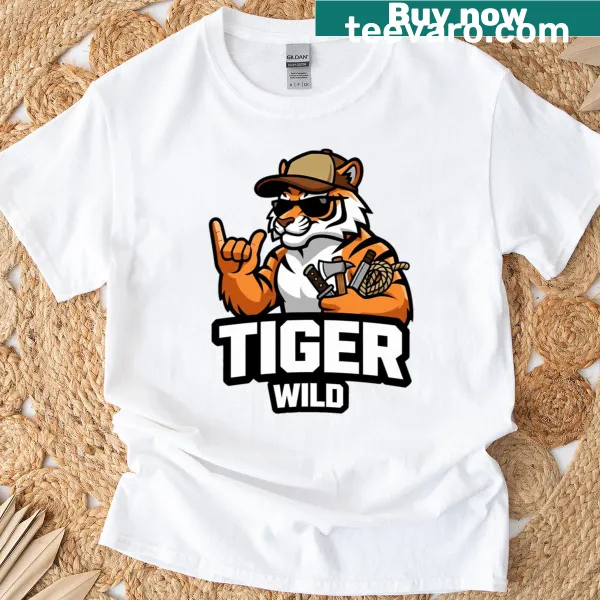 Illustrated tiger design on a wildlife conservation t-shirt