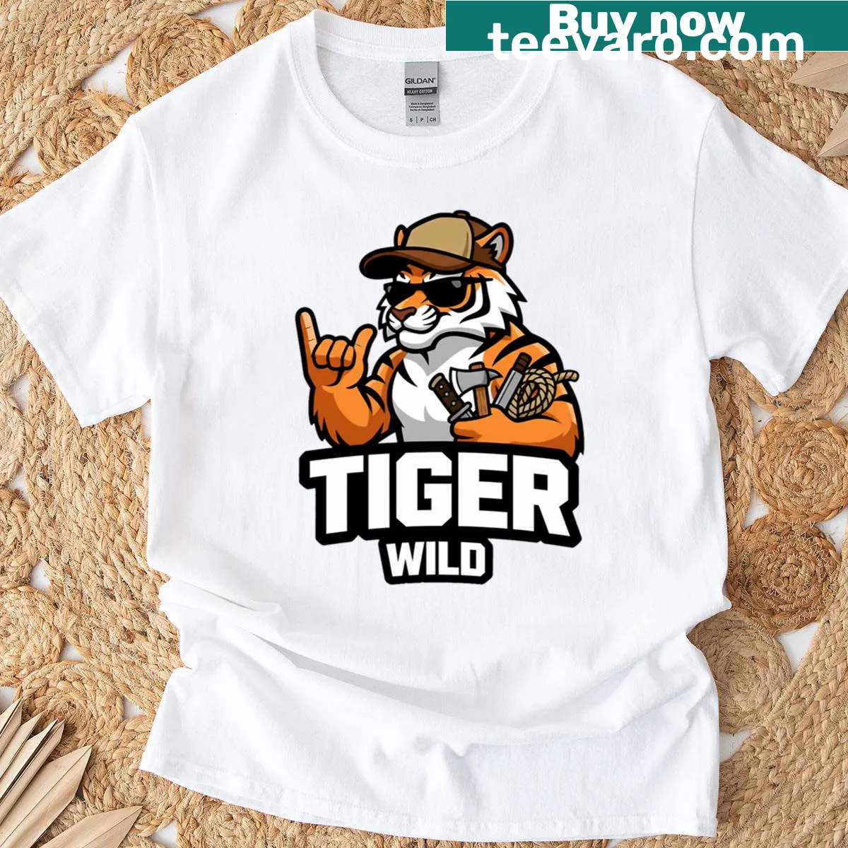 Illustrated tiger design on a wildlife conservation t-shirt — on a men's t-shirt