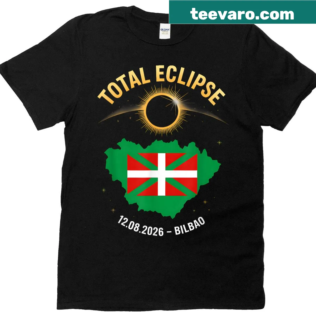 Illustration of a total eclipse for the 2026 Bilbao event. — on a men's t-shirt