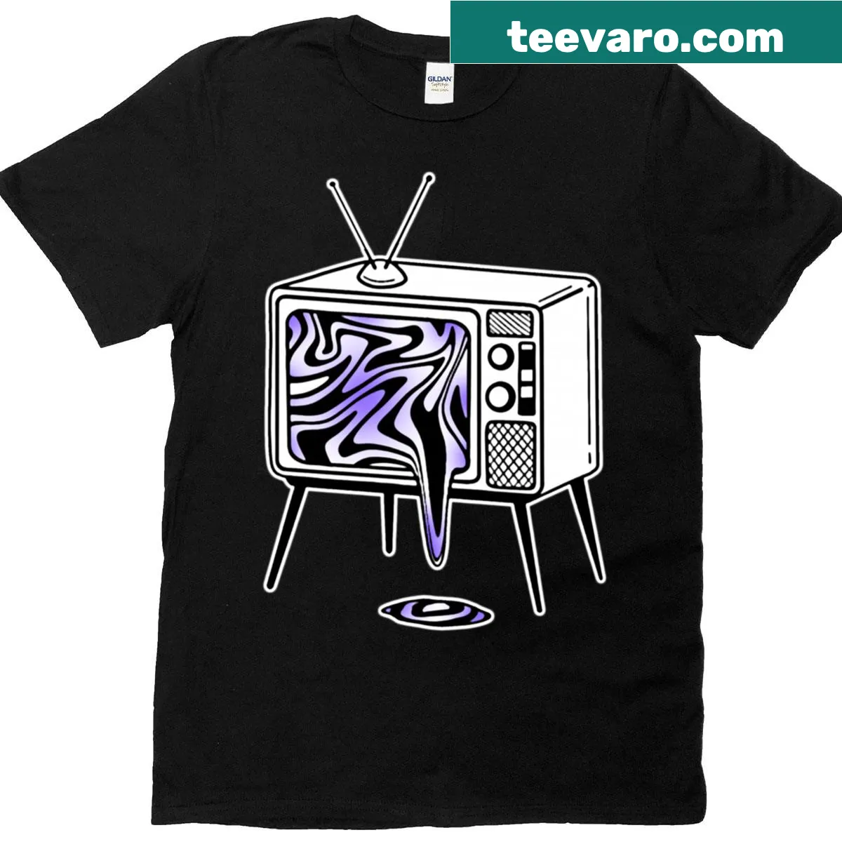 Vintage television illustration in blackwork style on a t-shirt — on a men's t-shirt