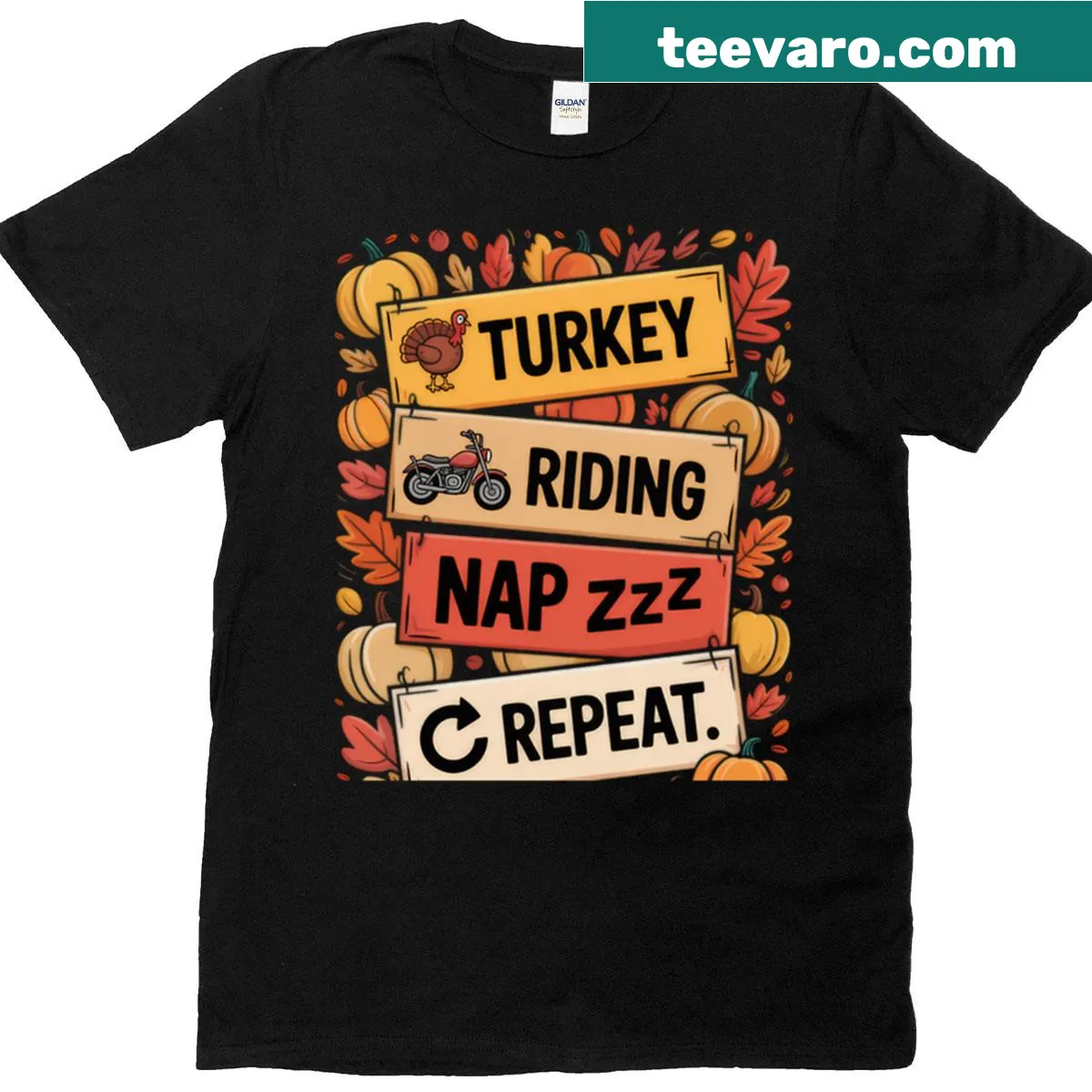 Whimsical turkey riding player graphic on T-shirt. — on a men's t-shirt