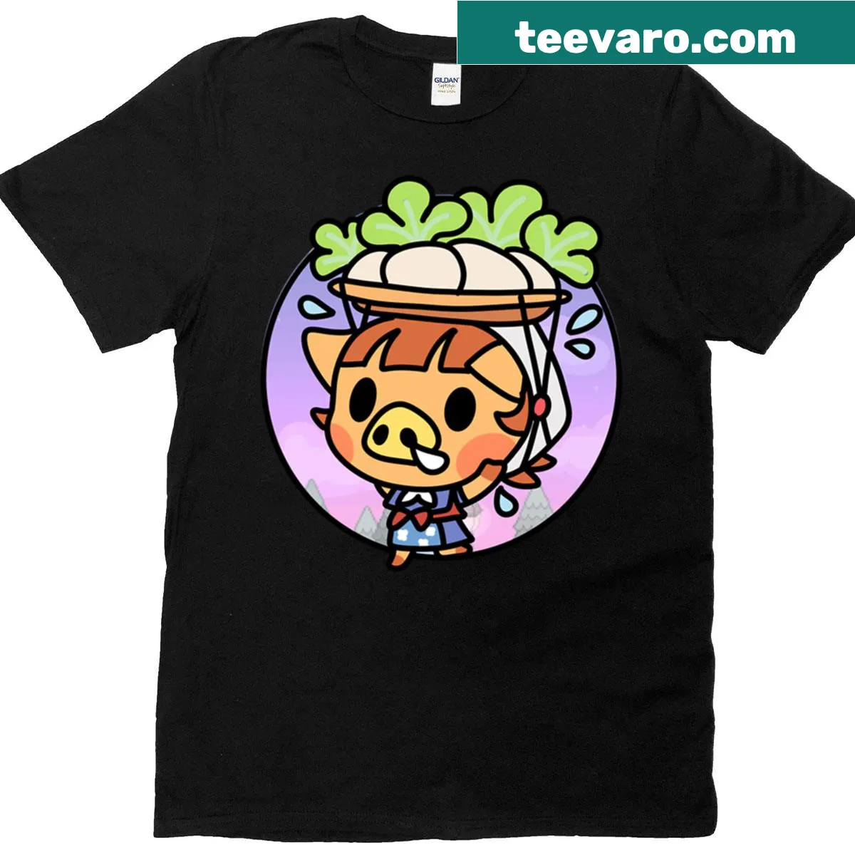 Playful cartoon turnip character graphic on T-shirt. — on a men's t-shirt