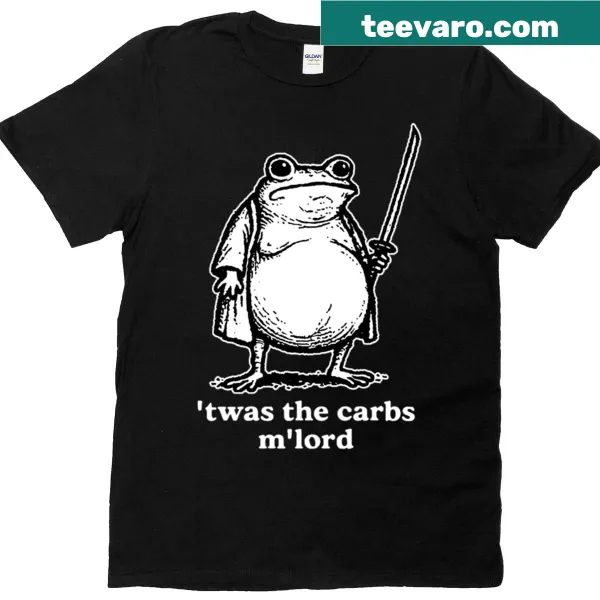 T-shirt with the humorous phrase 'Twas The Carbs' in playful text design