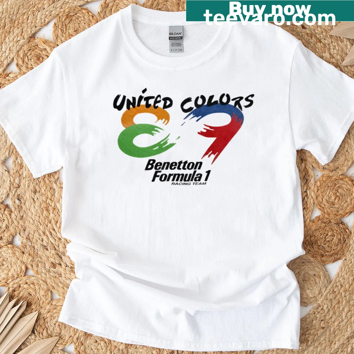 Retro United Colors Of Benetton 1989 F1 Logo T-shirt — on a men's t-shirt
