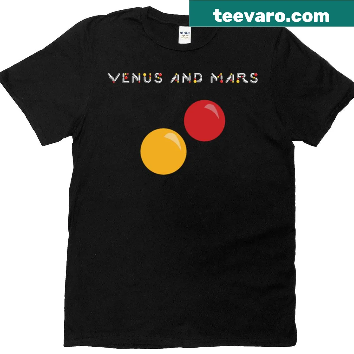 Minimalist T-shirt featuring an abstract design inspired by Venus and Mars album art — on a men's t-shirt