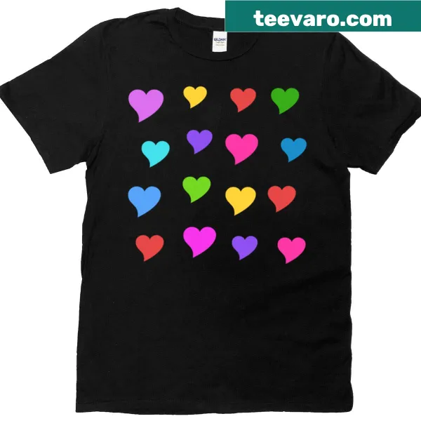 Heart pattern graphic on T-shirt.