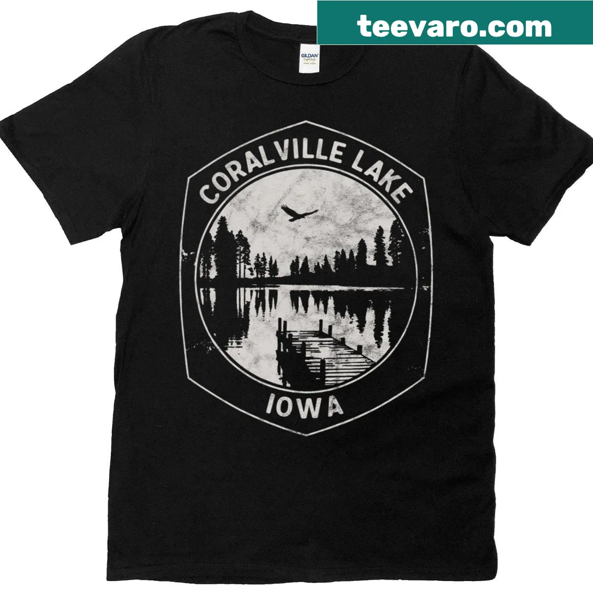 Vintage Coralville Lake graphic on outdoor T-shirt — on a men's t-shirt