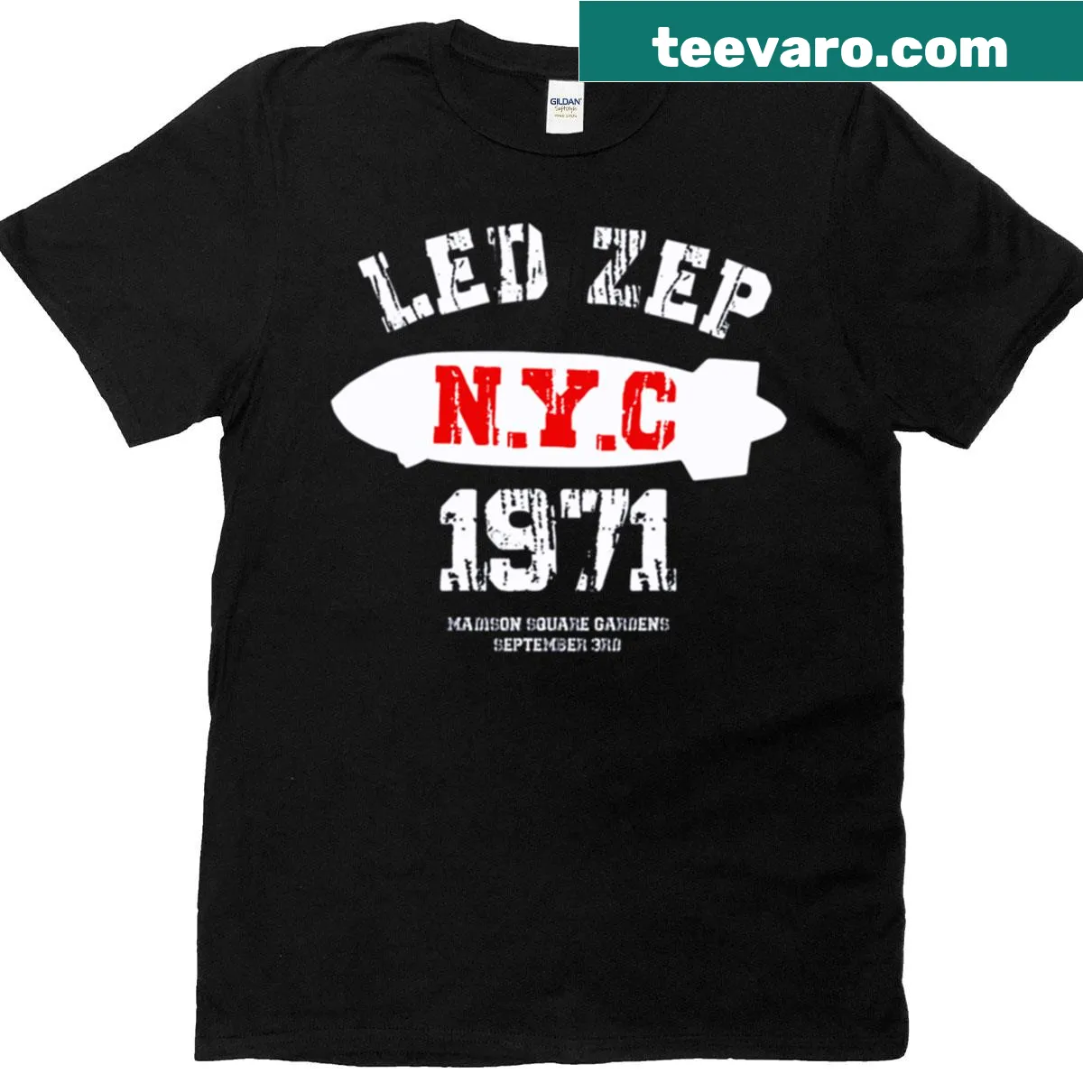 Vintage Led Zeppelin concert t-shirt featuring a 1971 NYC graphic — on a men's t-shirt